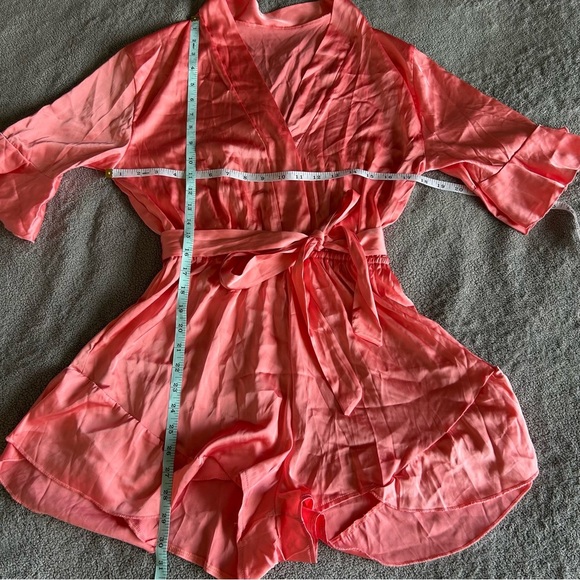 Silky Pink Ruffle Sleeve Bridal, Bridesmaid Romper - Picture 6 of 7